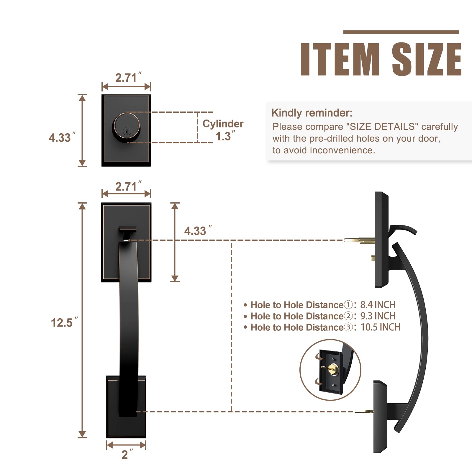 Heavy-Duty Double Door Lock Set with Deadbolt & Lever Handle - Adjustable Front Entrance Handle for Enhanced Security - Perfect for Homes, Offices & Commercial Buildings