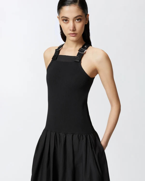 Elegant Black Balloon Skirt Midi Dress for Women - Perfect for Parties, Weddings & Special Occasions