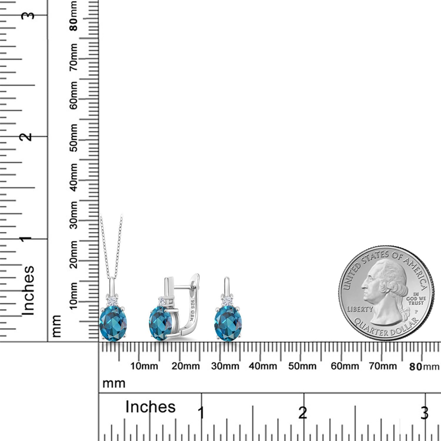 6.95 Ct London Blue Topaz & Lab-Grown Diamond 925 Sterling Silver Pendant & Earrings Set | E-F Color | Gem Stone King | Elegant Gift for Anniversary, Wedding & Special Occasions