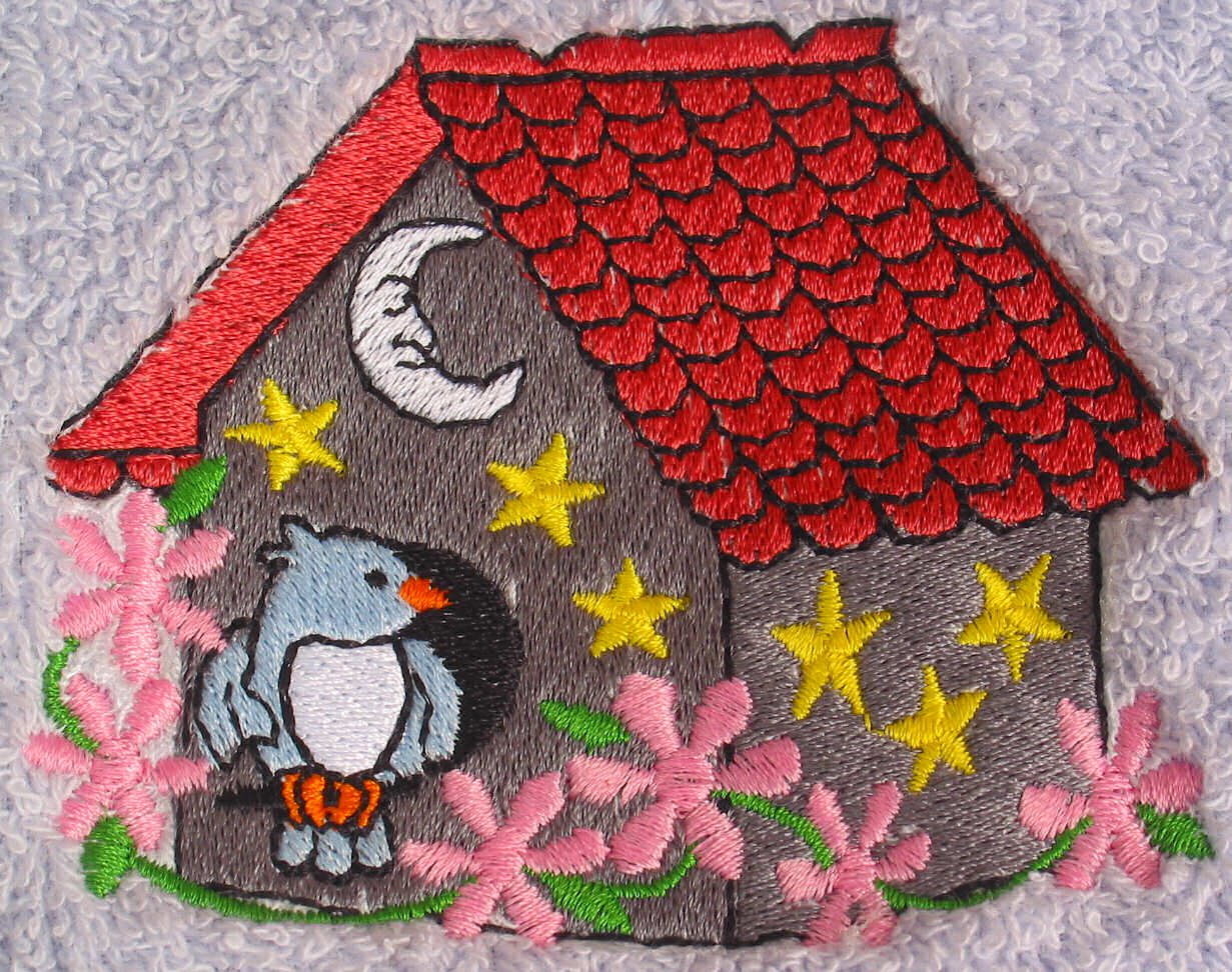 Premium White Bath Towel Set with Embroidered Bluebird & Birdhouse Design - Soft Absorbent Cotton Towels for Bathroom, Spa, and Guest Use
