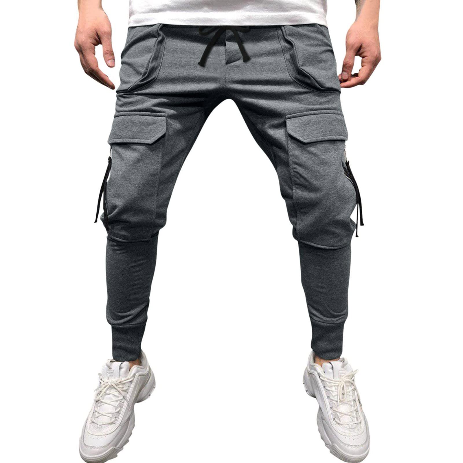Gillberry Men's Mid-Waist Sweatpants with Zipper & Drawstring Pockets - Casual Jogger Pants for Workout, Lounge & Everyday Wear