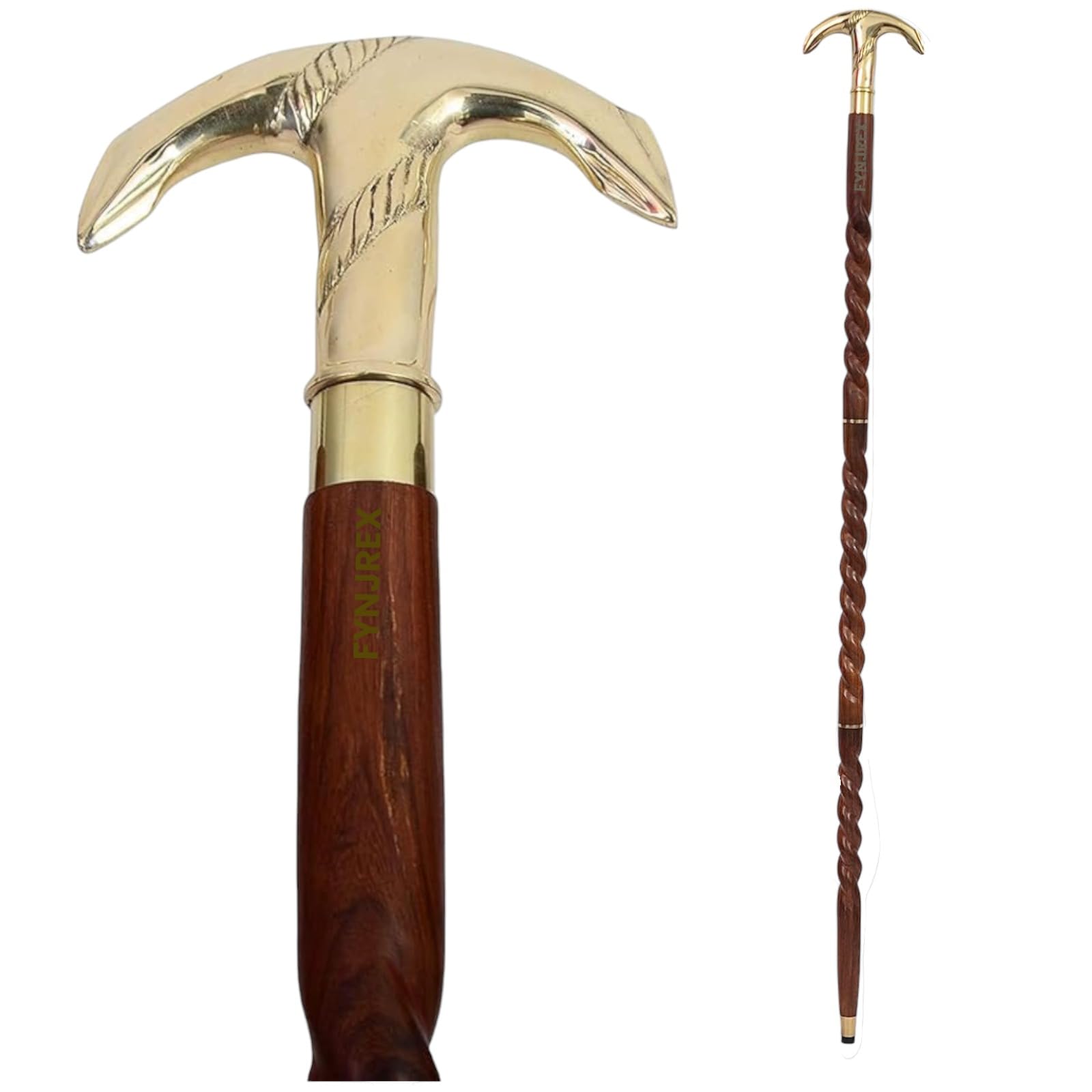 Premium Wooden & Metal Walking Cane for Men - Brass Anchor Handle, Spindle Shaft, Brown - Ideal for Hiking, Elderly Support & Fashion Accessory