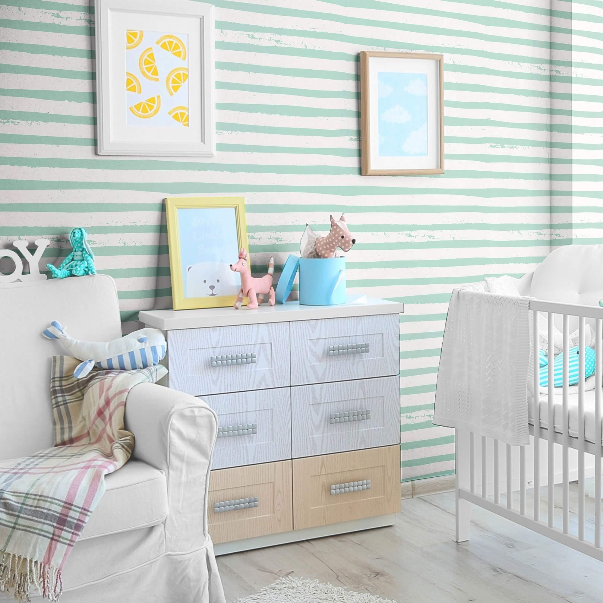 Blue Striped Peel and Stick Removable Wallpaper - Self-Adhesive Decorative Wall Covering for Bedroom, Living Room, Nursery & Office - Easy to Apply & Remove - 24