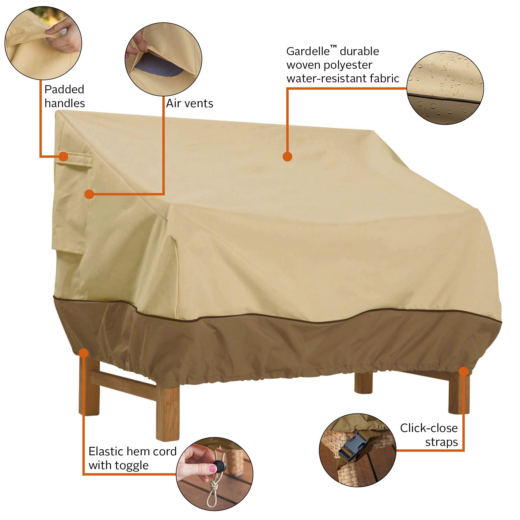 Classic Accessories Veranda 58-Inch Waterproof Patio Sofa Cover - Heavy Duty Outdoor Furniture Protector for Deep Seating Loveseat - All Weather UV Resistant for Backyard, Deck & Garden Use