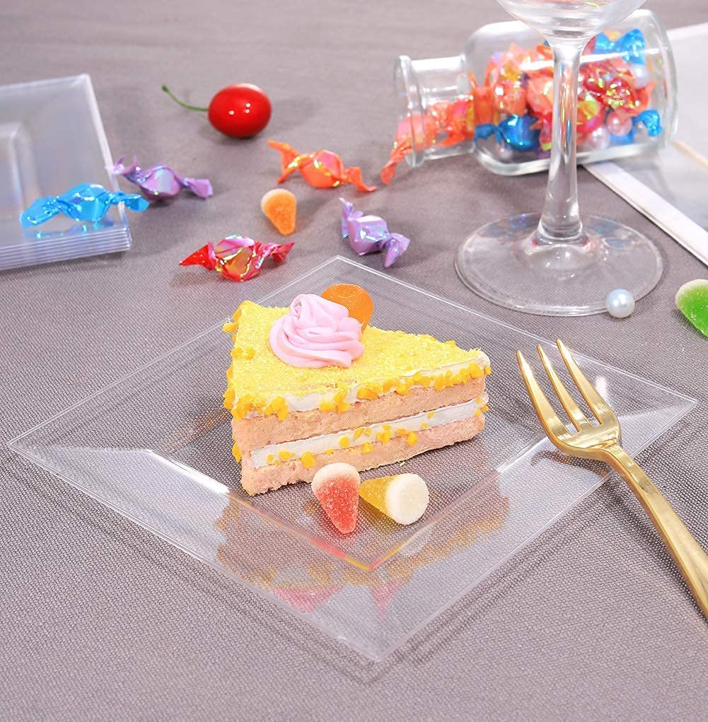 100PCS Clear 6-Inch Square Disposable Plastic Plates & 60PCS 9.5-Inch Clear Square Disposable Plates - Perfect for Parties, Picnics, BBQs, and Events