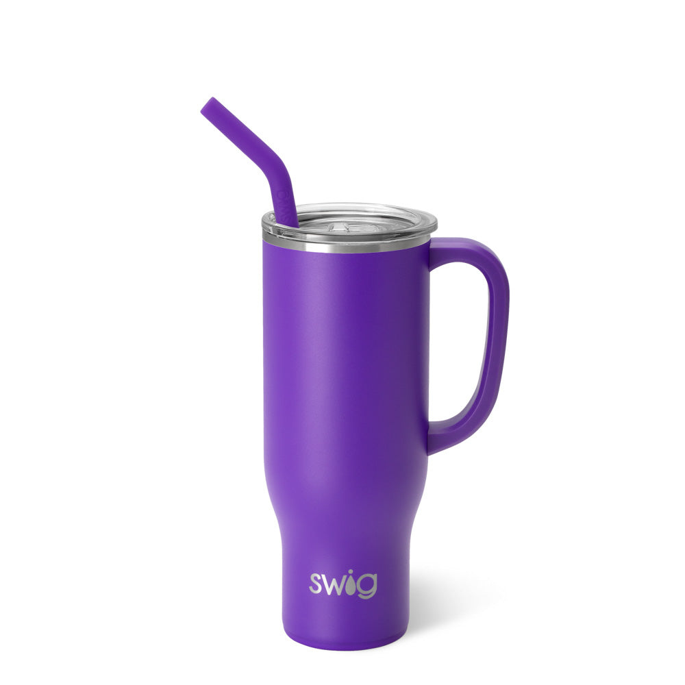 30oz Purple Mega Mug - Insulated Stainless Steel Travel Tumbler with Lid & Straw - Perfect for Coffee, Tea & Cold Drinks at Home, Office or Gym