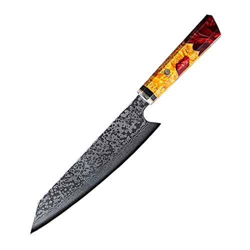 Premium 8 Inch Damascus Steel Japanese Chef Knife - Handcrafted with Stabilized Wood Resin Octagonal Handle - Perfect for Slicing, Dicing & Professional Cooking