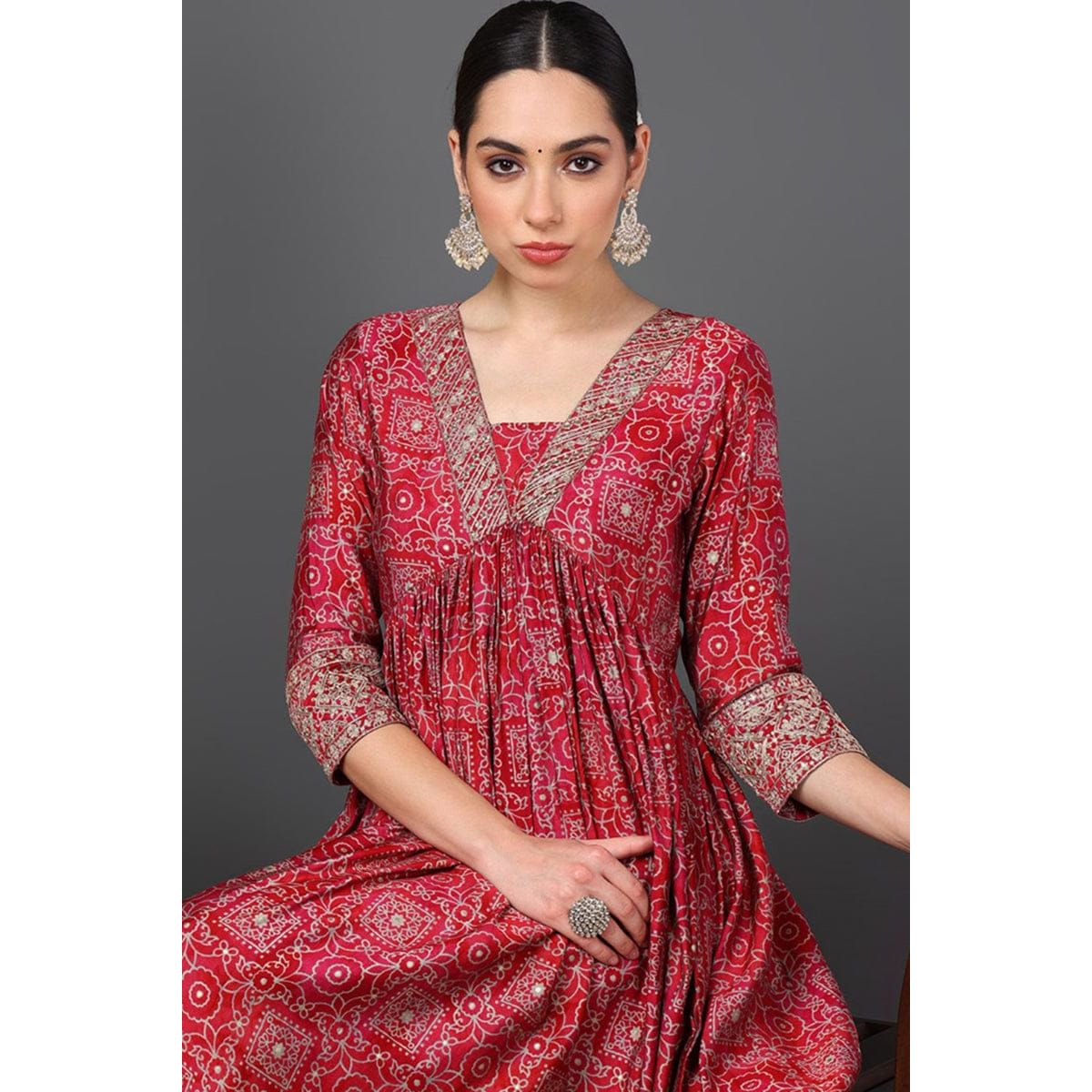 Stylish Maroon Printed Flared Suit Set for Women | Elegant Party Outfit & Festive Wear | Perfect for Weddings, Cocktail Parties & Holiday Celebrations