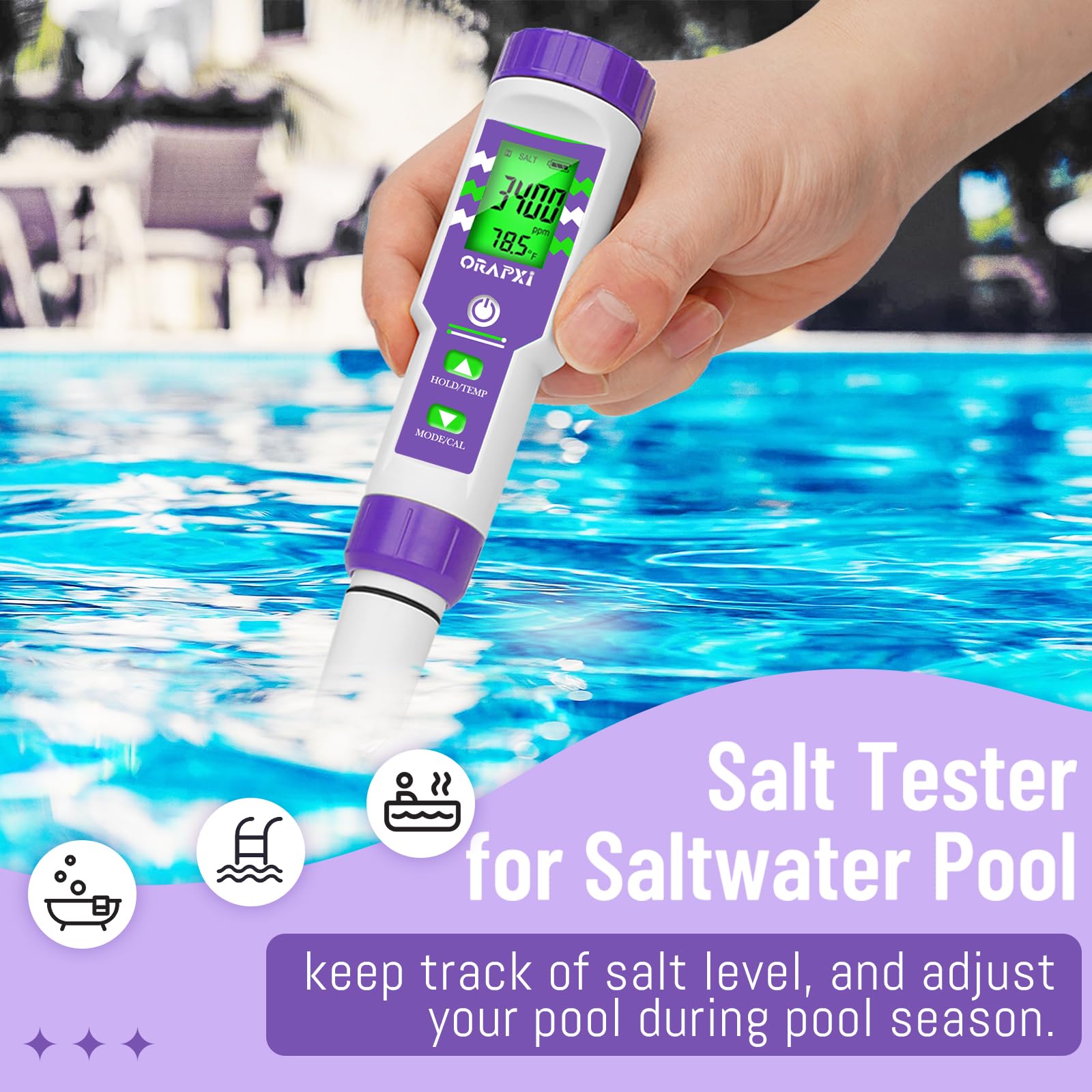 6-in-1 Pool Water Tester - Digital pH Meter, Salinity, ORP, TDS, EC & Temperature Tester for Swimming Pools, Hot Tubs & Spas | Perfect for Saltwater Pool Maintenance & Water Quality Testing