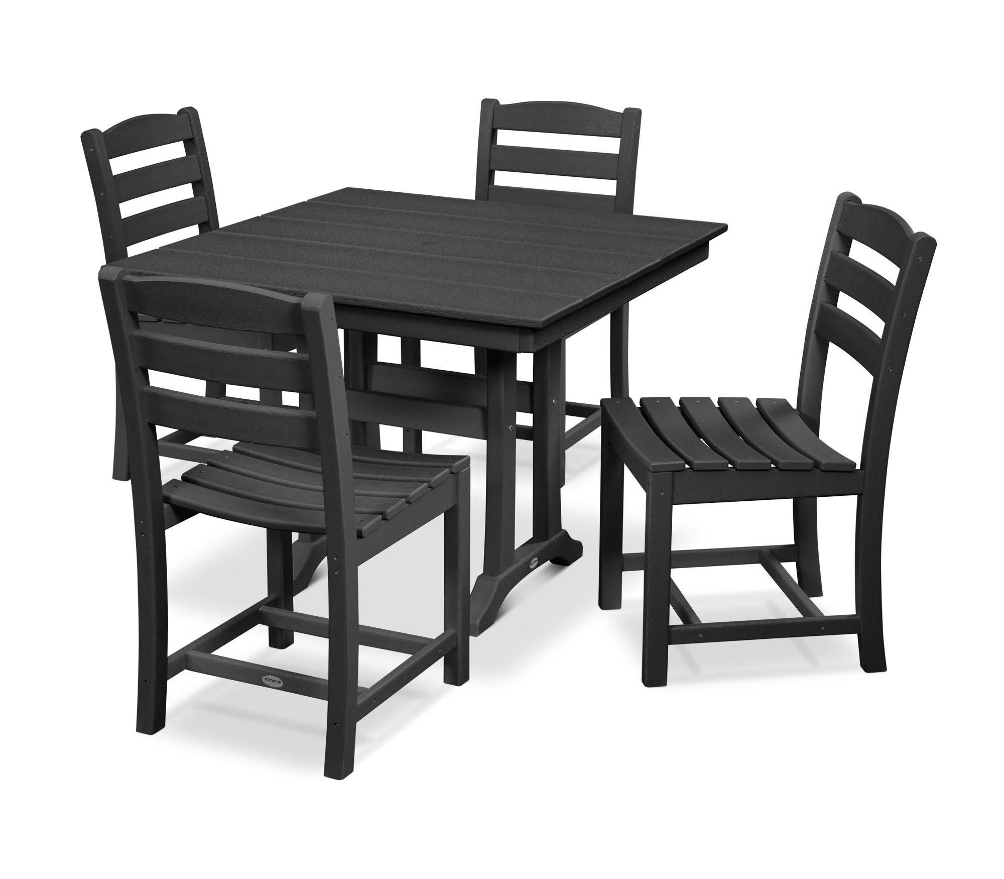 POLYWOOD La Casa Café 5-Piece Farmhouse Trestle Side Chair Dining Set - Outdoor Patio, Garden, and Backyard Furniture for Casual Dining and Entertaining