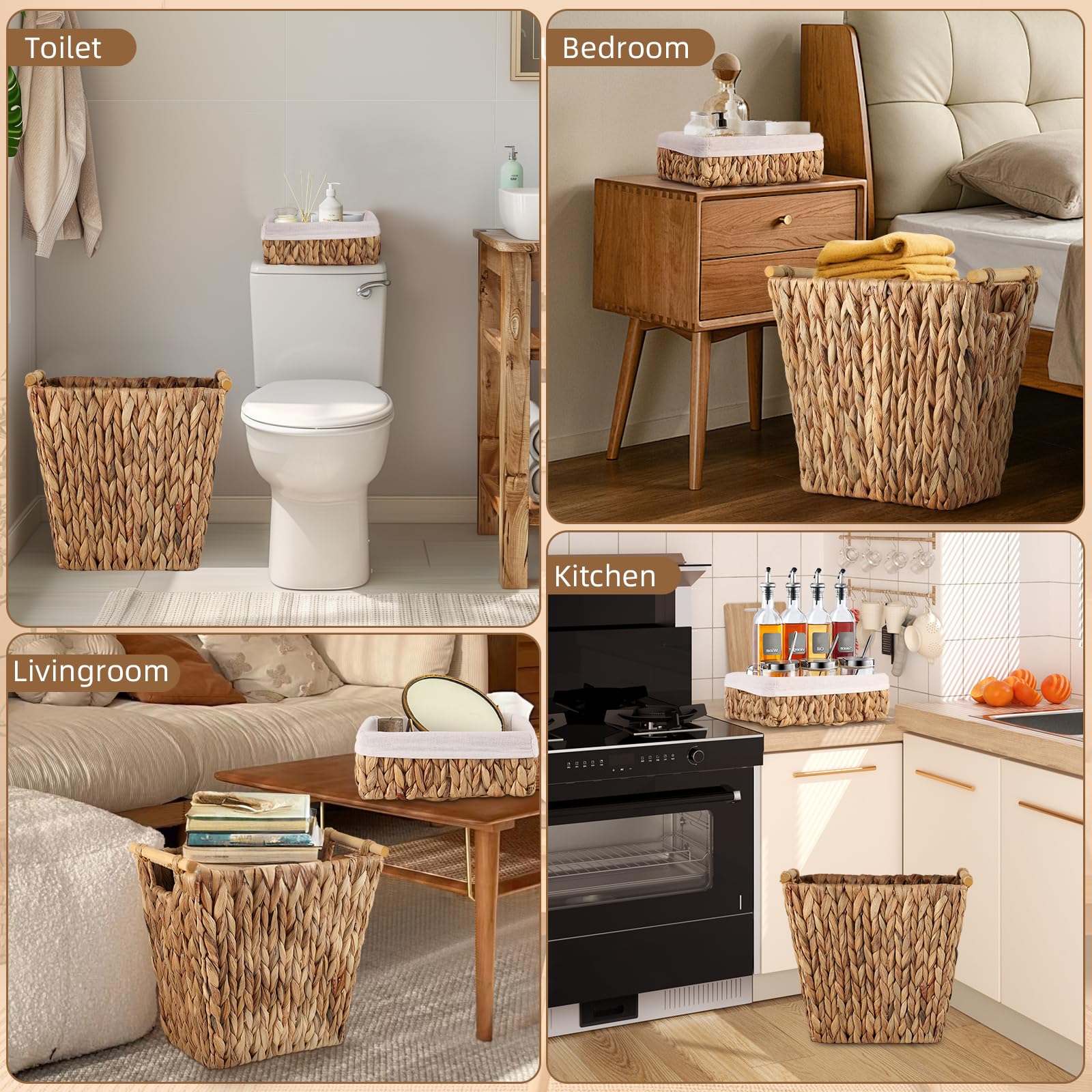 **3.5 Gallon Waterproof Wicker Storage Basket - Handwoven Brown Narrow Small Trash Can for Bathroom, Bedroom & Office | Eco-Friendly & Stylish Home Organization**    *(Perfect for storing towels, toiletries, magazines, or office supplies – adds rustic charm to any space!)*
