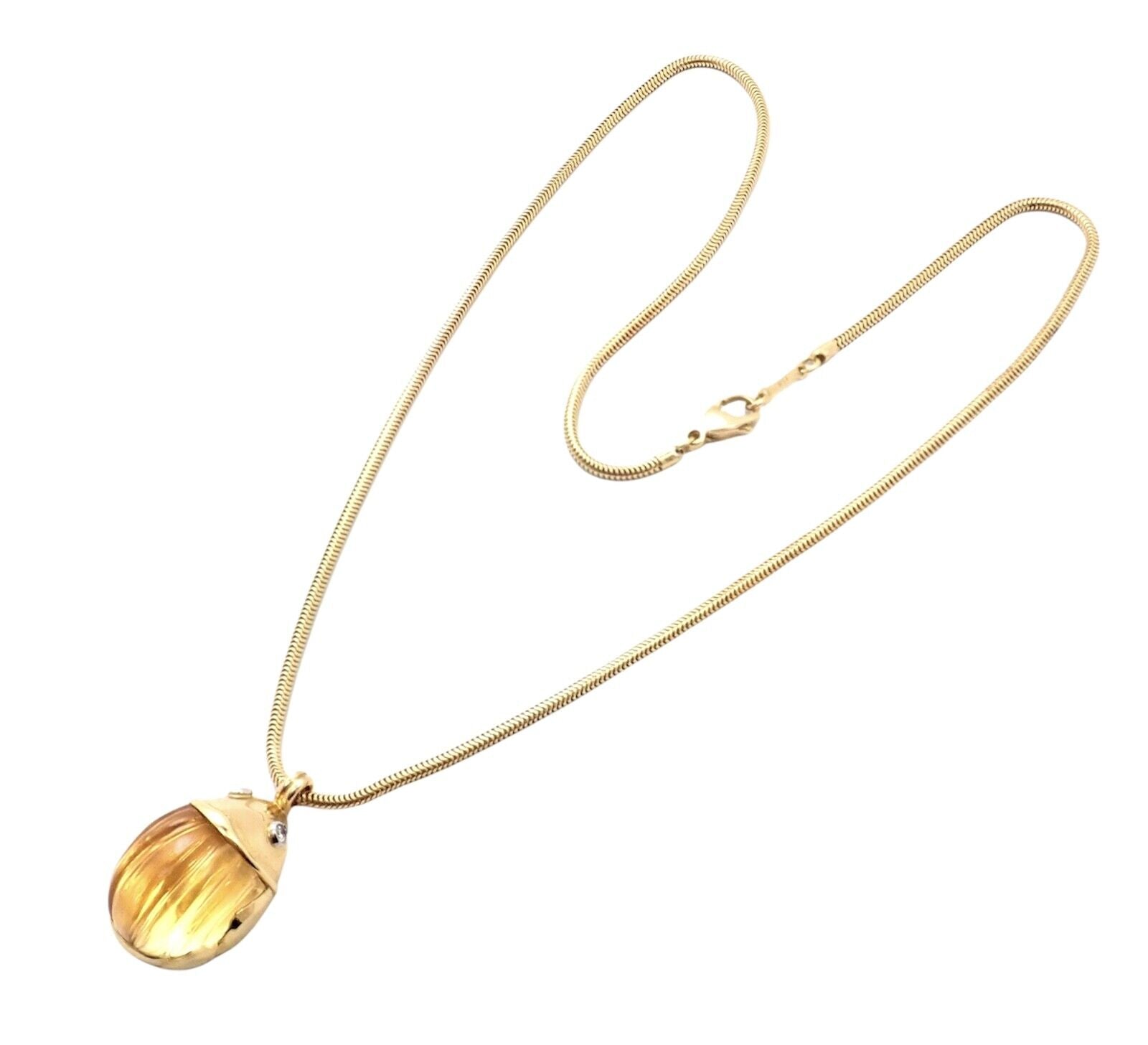 Tiffany & Co Platinum 18k Gold Carved Citrine Diamond Scarab Necklace - Vintage Luxury Jewelry for Women, Perfect for Weddings, Anniversaries & Special Occasions