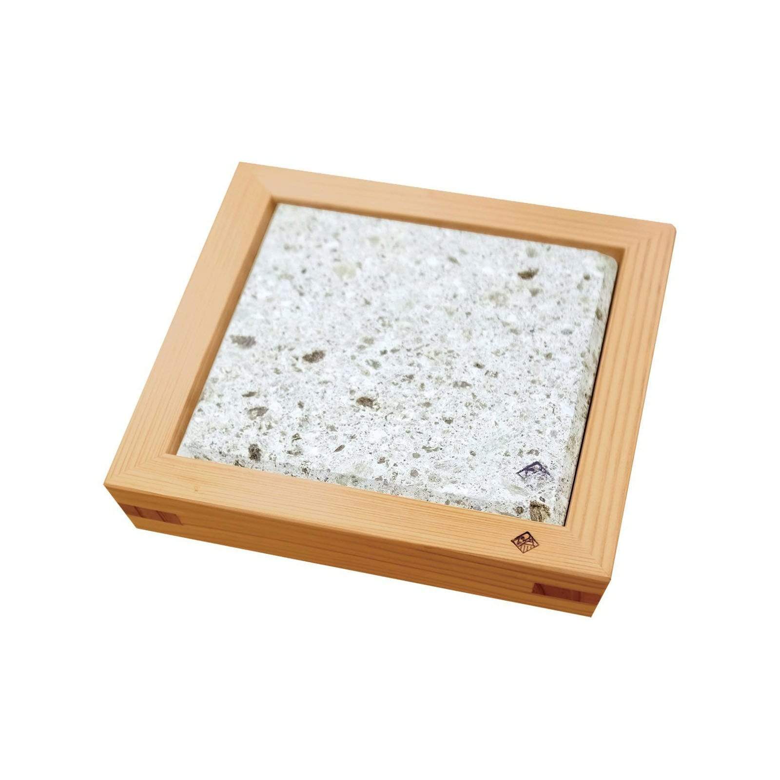 Miranda Style Omoeraku Japanese Cedar Wood Frame Medium Oya Stone Plate - Perfect for Sushi, Sashimi & Japanese Dining Presentation