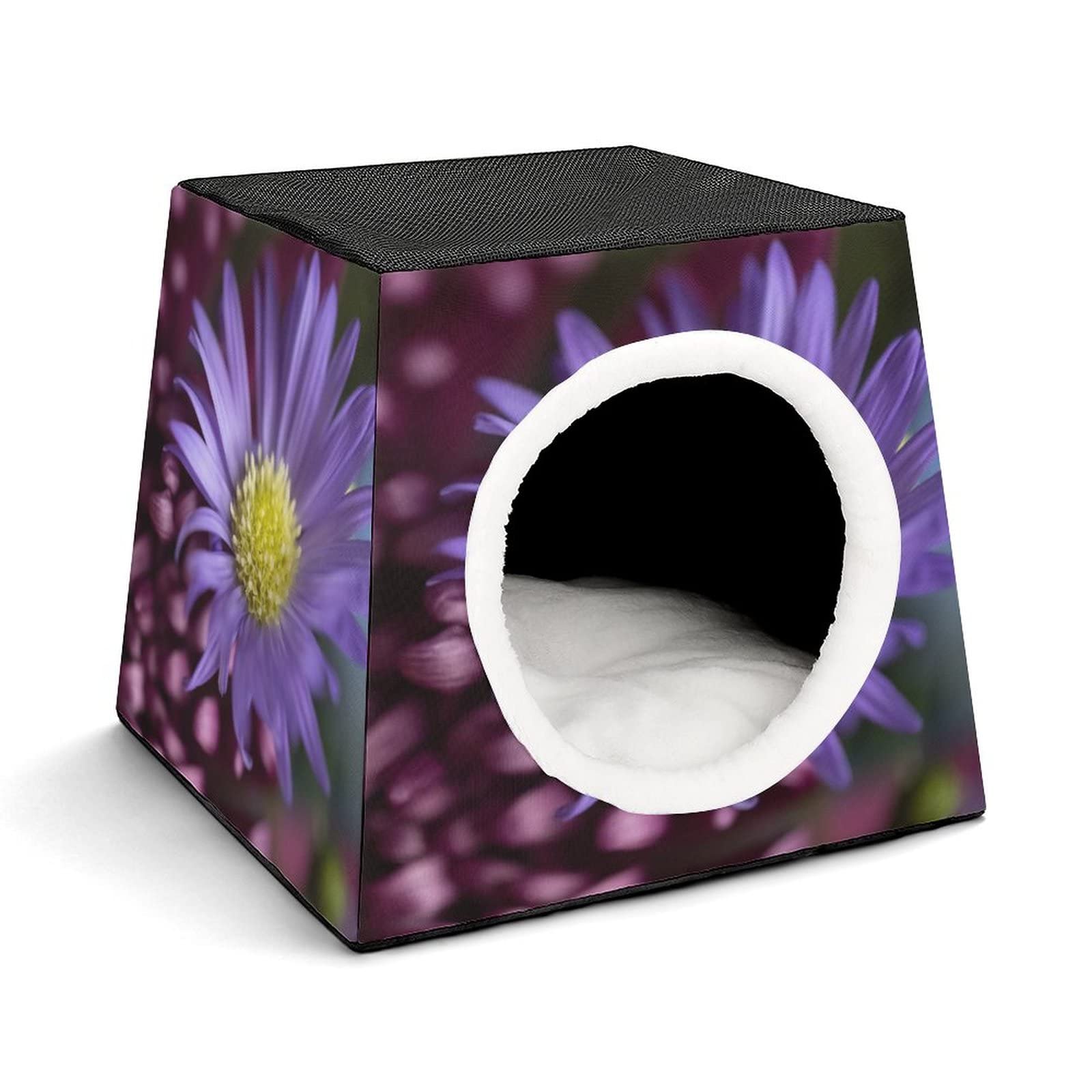 3-in-1 Multi-Functional Cat House - Washable Pet Bed & Sofa with Daisy Print, Indoor/Outdoor Kitty Shelter (Purple & Yellow) - Perfect for Living Rooms, Patios & Pet-Friendly Spaces