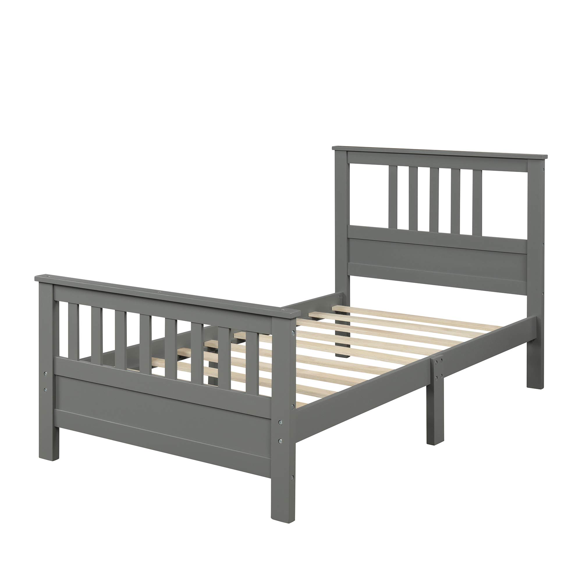 Twin Size Wood Platform Bed Frame with Headboard & Footboard - Sturdy Wood Slat Support, No Box Spring Needed - Perfect for Kids Bedroom, Guest Room & Small Spaces (Gray)