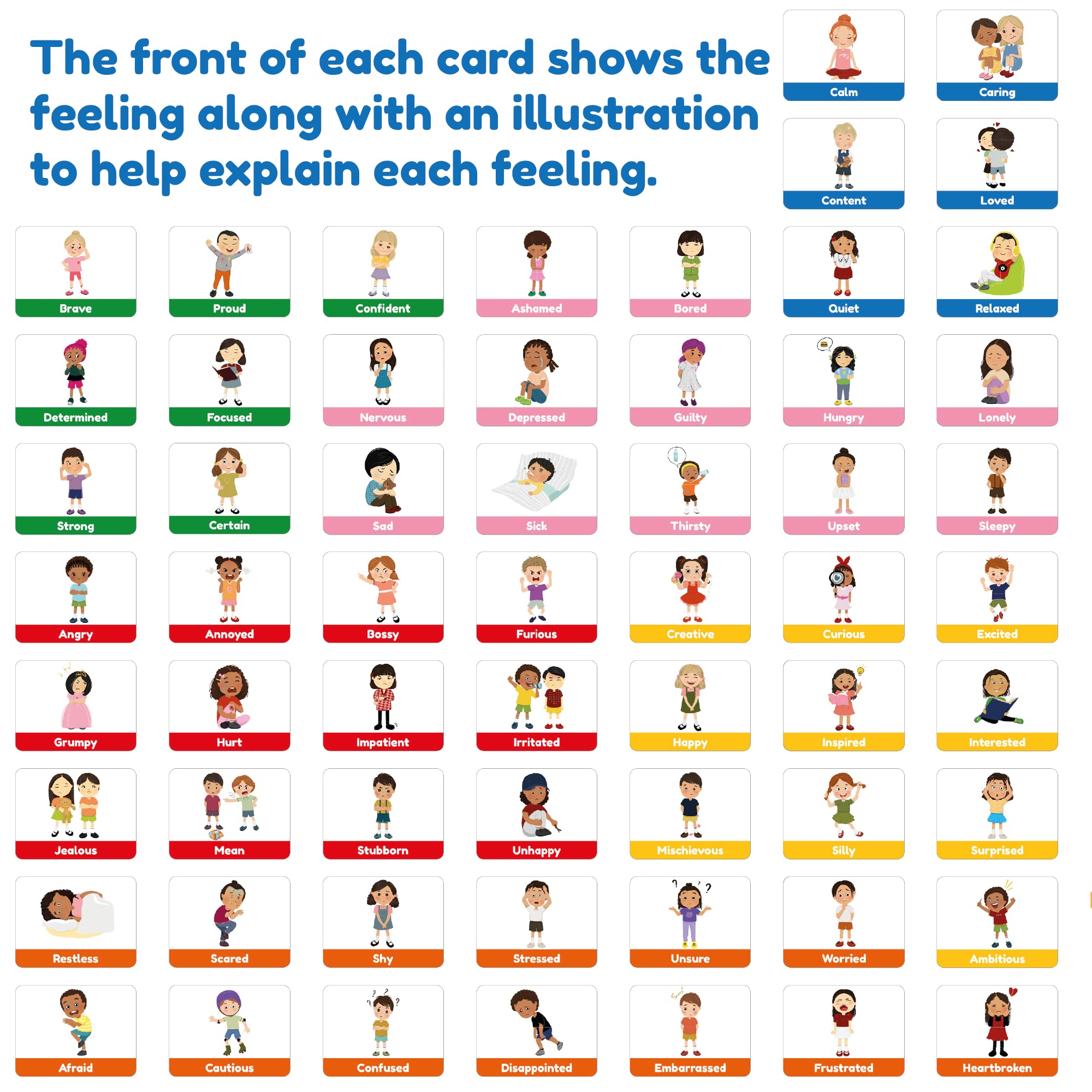 Emotion Cards for Kids - 60 Feelings & Needs Flash Cards | Emotional Intelligence Learning Game for Toddlers & Children | Teach Mixed Emotions, Social Skills | Perfect for Classroom, Therapy & Home Use