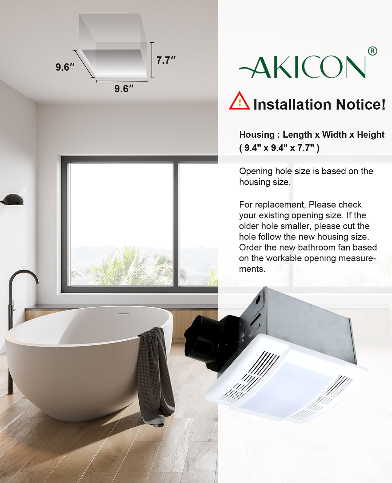 Akicon Ultra Quiet 90 CFM Bathroom Exhaust Fan with LED Light - 1.5 Sones Ventilation Fan for Bathroom, Home & Office - Powerful Air Circulation for Moisture & Odor Control - Perfect for Showers, Laundry Rooms & Small Spaces - 3 Year Warranty