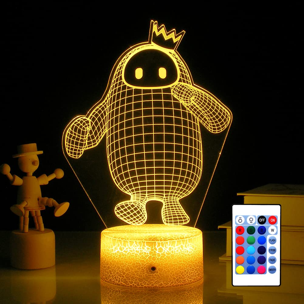 KYMELLIE Fall Guys Game Night Light - Sugar Bean Man LED Decorative Lamp with Remote Control, 16 Color Changing Touch Light for Kids Room, Birthday & Christmas Gifts for Boys and Girls (Classic Style) - Perfect for Bedroom Decor, Gaming Room Lighting, and Kids Party Favors