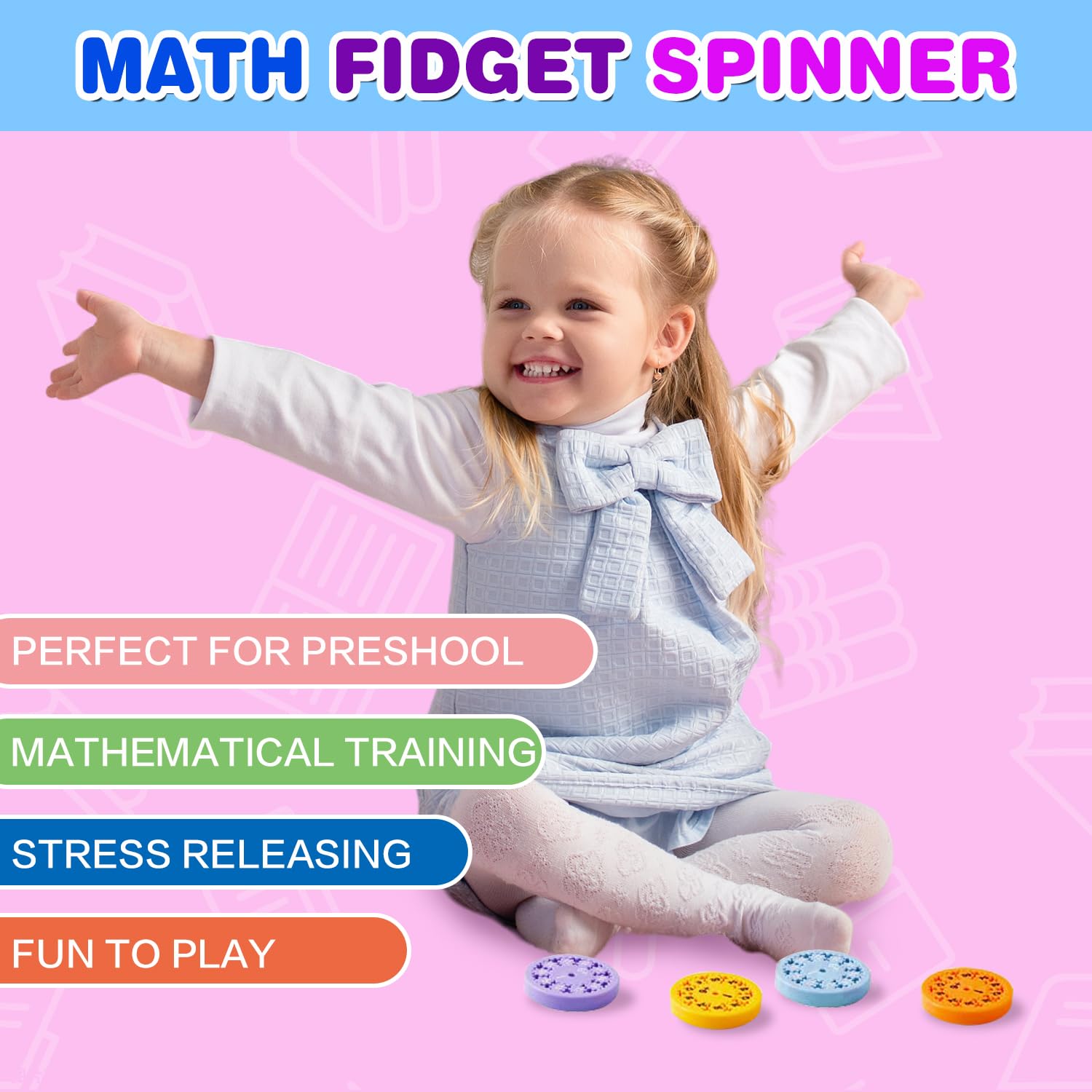 Math Fidget Spinners - Educational Learning Toys for Kids (9 Pcs) - Practice Addition, Subtraction, Multiplication & Division - Perfect for Homeschooling, Classroom Prizes & Stress Relief