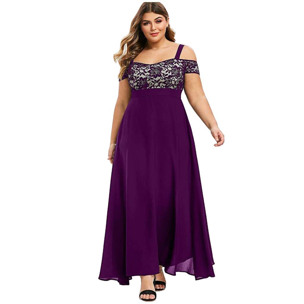 Plus Size Floral Lace Maxi Dress for Women - Elegant Cold Shoulder Slip Dress for Evening Party, Date Night & Special Occasions