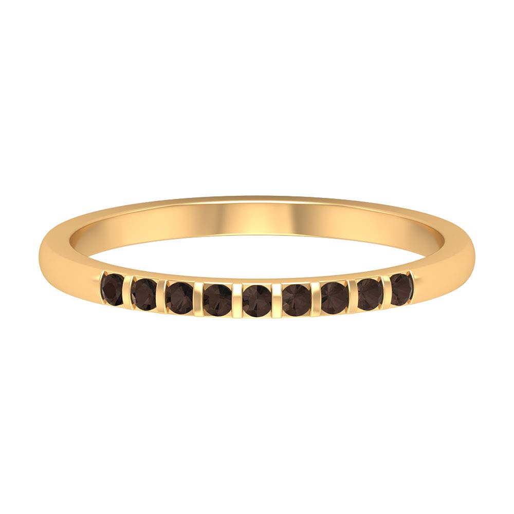 14K Solid Gold Smoky Quartz Half Eternity Ring for Women - June Birthstone Jewelry, Elegant Stackable Band for Everyday Wear & Special Occasions