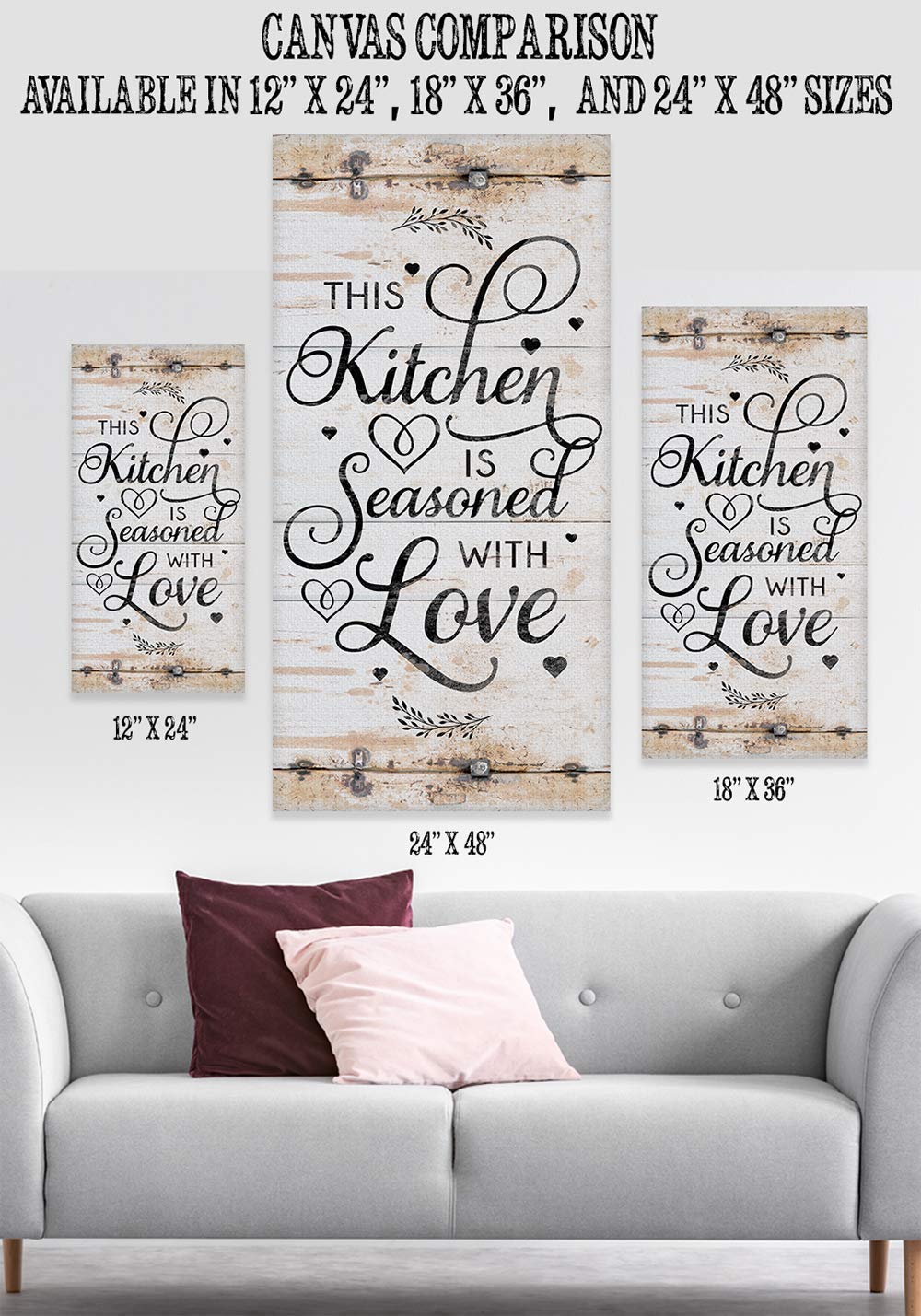 Farmhouse Kitchen Wall Sign - Rustic Love Quote Canvas 12x24 for Home Decor