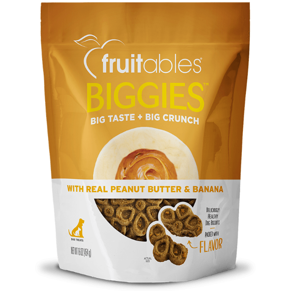 Fruitables Biggies Peanut Butter & Banana Flavor Dog Treats - Crunchy Natural Snacks for Large Breed Dogs - Perfect for Training Rewards & Dental Health Care
