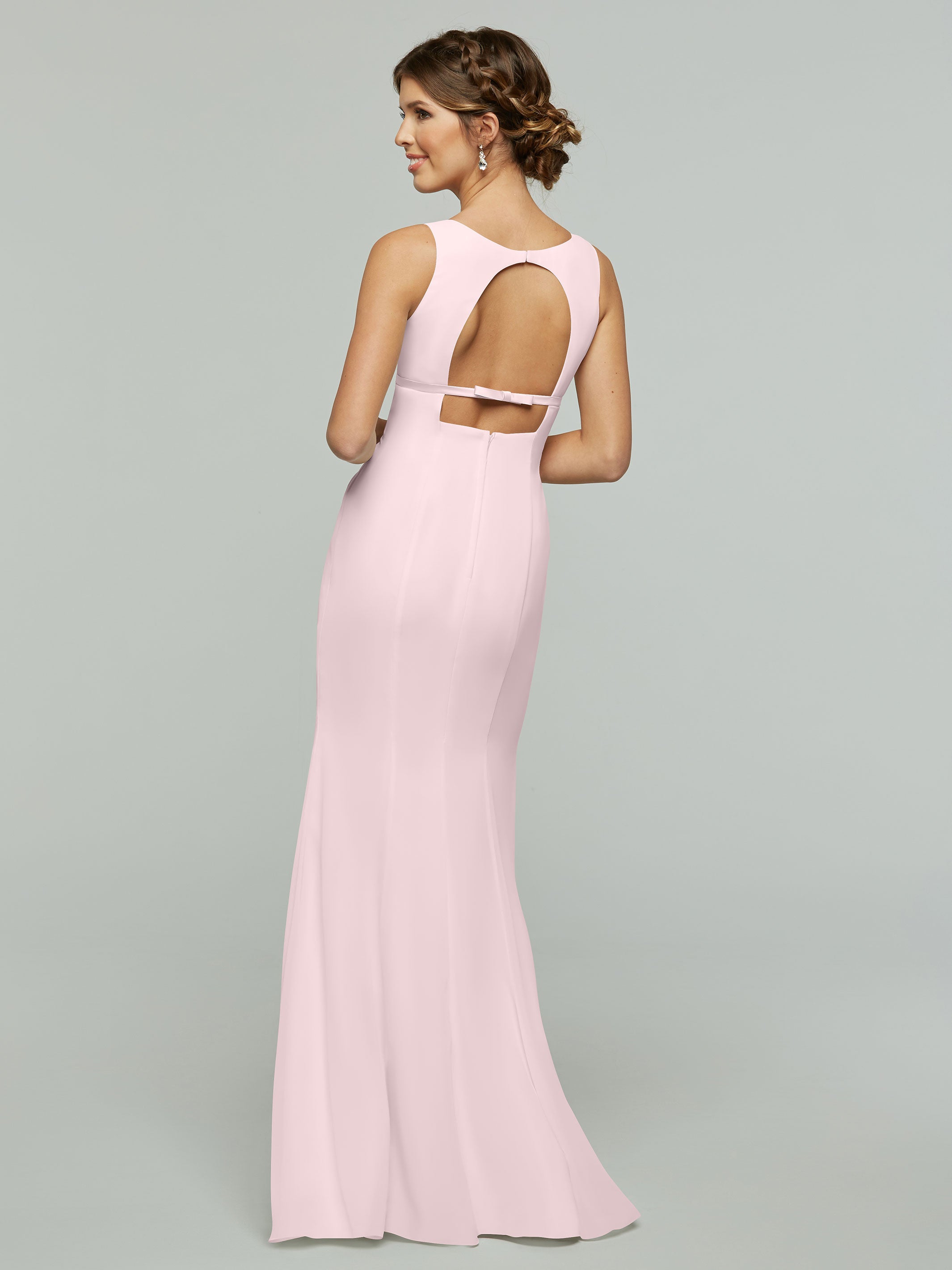 Elegant 80155 Fit and Flare Chiffon Bridesmaid Dress - V-Neck with Satin Ribbon for Weddings, Formal Events & Special Occasions