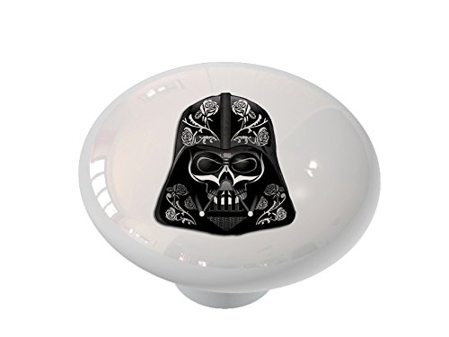 Star Wars Sugar Skull Vader Ceramic Drawer Knob - Unique Hand-Painted Cabinet Hardware for Kitchen, Bathroom & Furniture Makeover (Set of 1) - Perfect for Halloween Decor, Dia de Los Muertos, and Geek Home Accessories