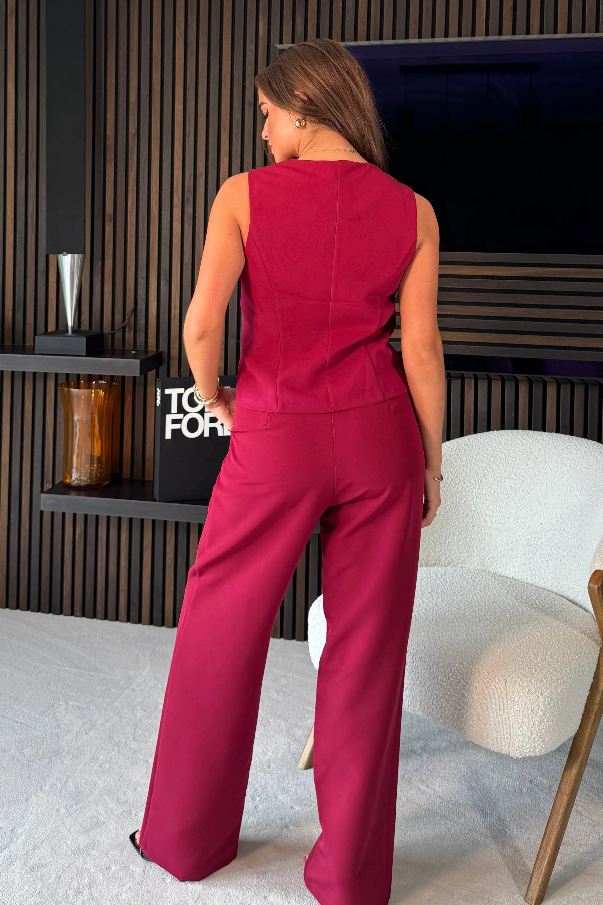 Bobbi Waistcoat for Women - Elegant Wine Red Vest with Pockets | Perfect for Office Wear, Business Casual & Fall Layering