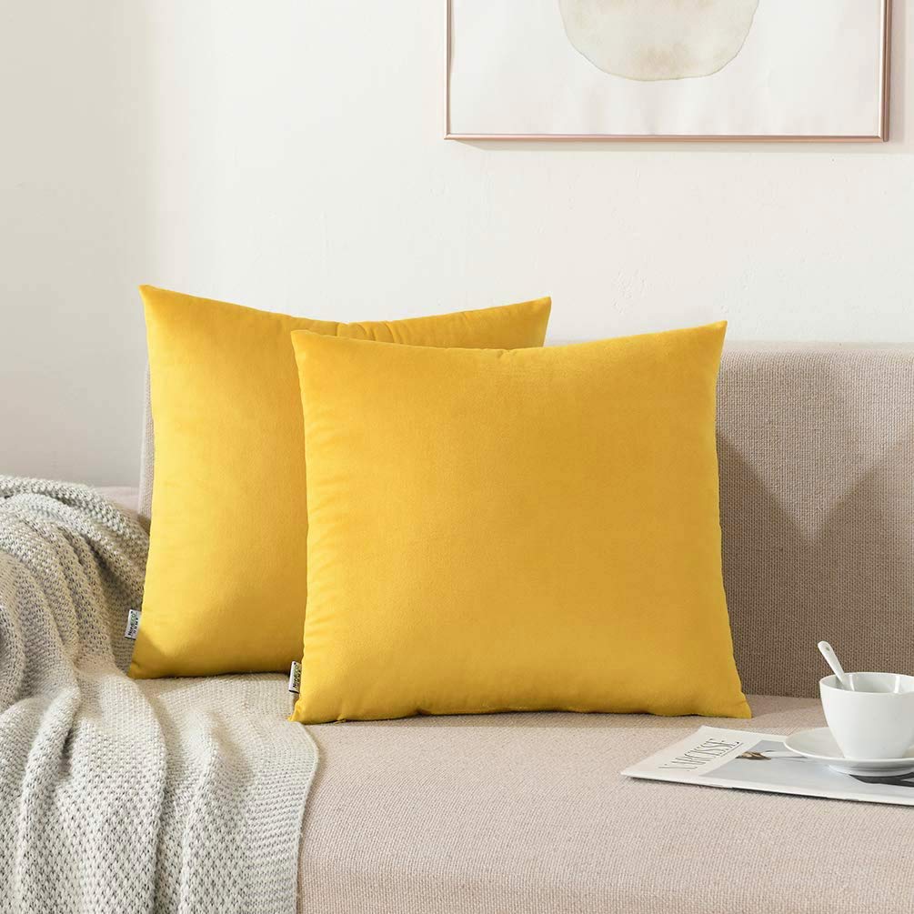 NordECO HOME 2-Pack Square Throw Pillow Covers 18x18 Inch - Soft Decorative Cushion Cases for Sofa, Couch & Bed - Yellow Home Decor Accent - Perfect for Living Room, Bedroom & Dorm Decor