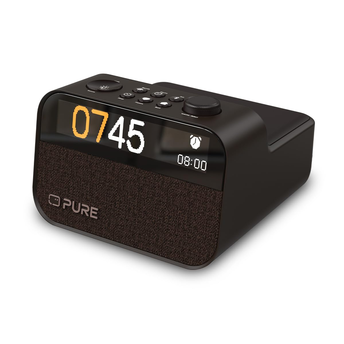 Pure Moment Multifunctional Clock Radio with Wake-Up Light, Bluetooth Speaker, White Noise Machine & Wireless Charger - Crystal Coffee Brown for Bedroom, Office & Home Decor
