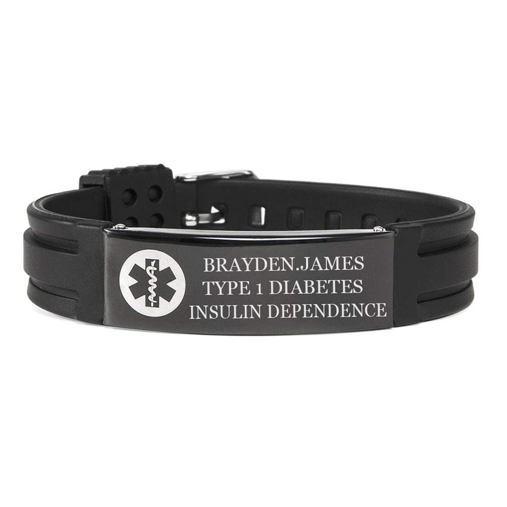 Medical Alert ID Bracelet - Stainless Steel Engraved Tag with Adjustable Silicone Wristband for Men & Women | Free Custom Engraving | Ideal for Emergency Medical Info, Allergies & Senior Safety