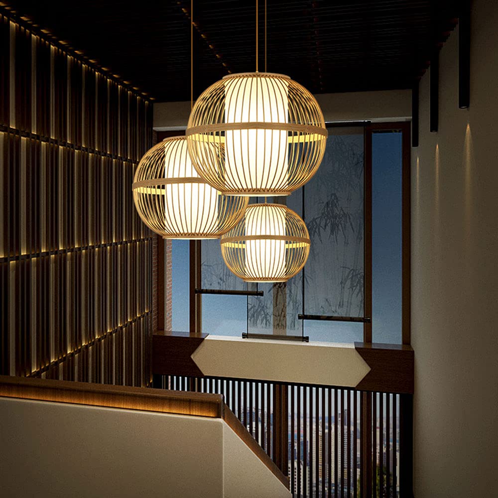 Rustic Asian Teahouse Chandelier - Handmade Bamboo Globe Pendant Light with E27 Socket, Pastoral Lighting Fixture for Cafe, Bar & Restaurant - Perfect for Zen Decor, Boho Interior Design and Asian-Themed Spaces