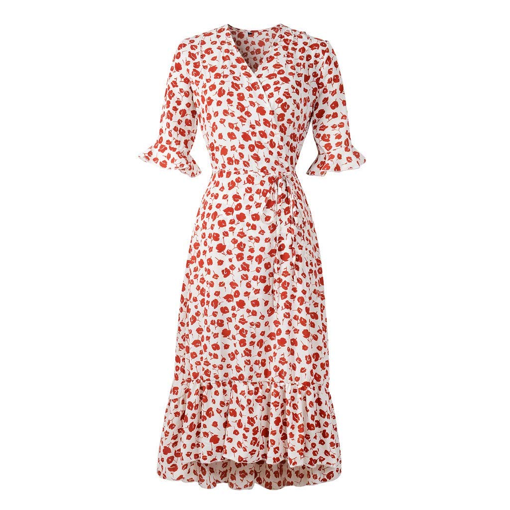 Elegant Floral Print Women's Summer Short Sleeve Wrap Dress - Wedding Guest, Evening Cocktail & Prom Party Wear - Split Design Long Dress for Special Occasions