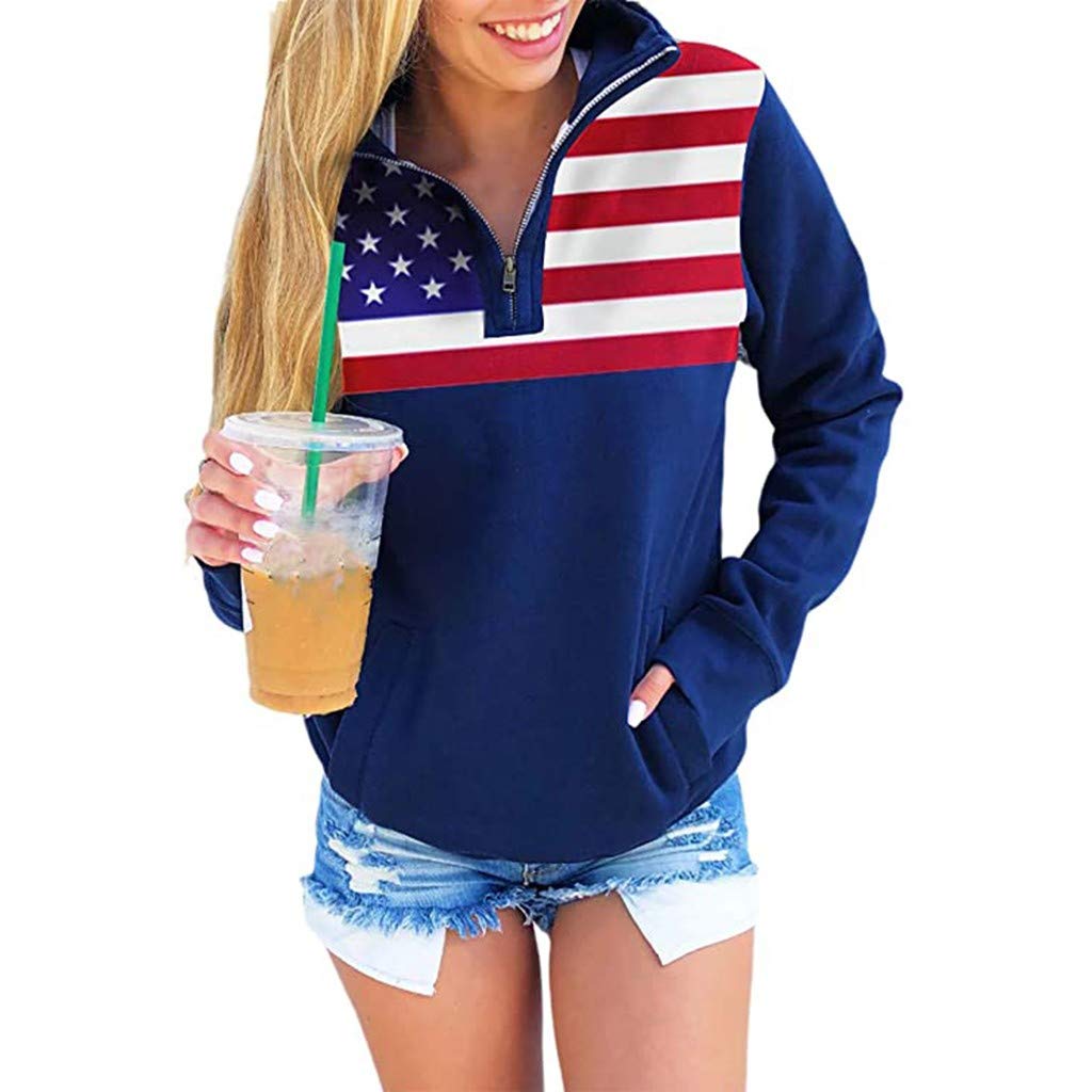 Women's American Flag Patriotic Zipper Hoodie Sweatshirt - Loose Fit Casual Pullover Top for Women | Perfect for 4th of July, Sports Events & Everyday Wear