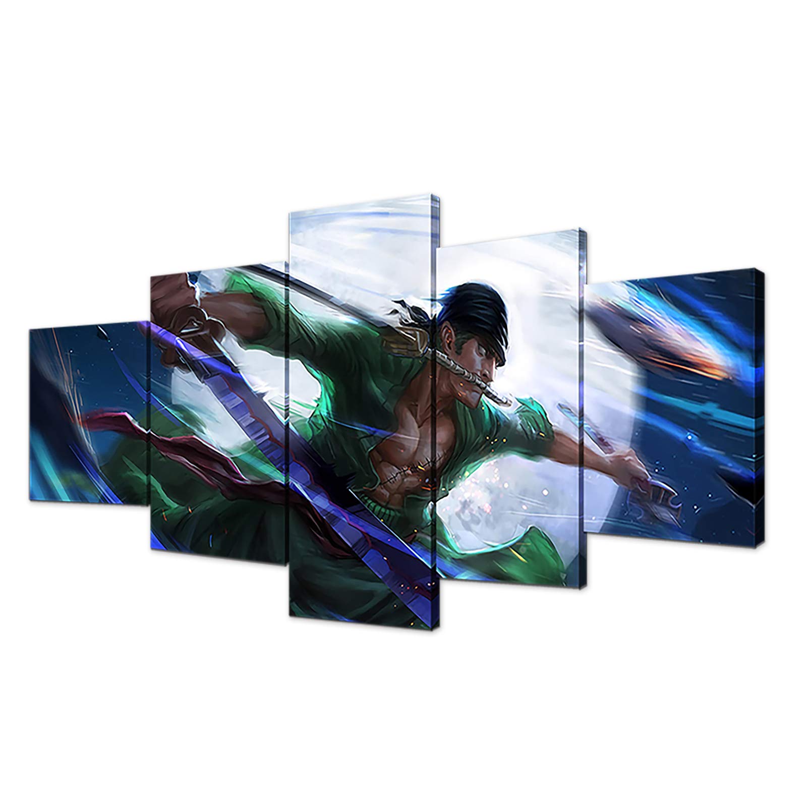 Anime One Piece Roronoa Zoro 3 Sword Style Canvas Wall Art - Framed Poster Print for Living Room, Bedroom & Game Room Decor - Perfect for Anime Fans & Collectors