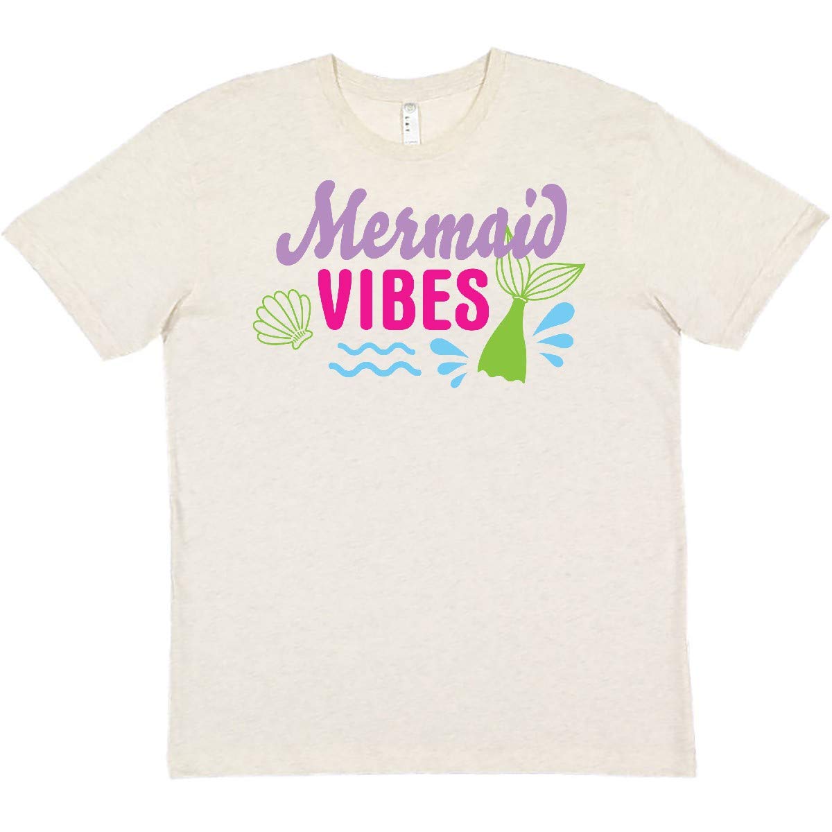 Inktastic Mermaid Vibes with Tail and Seashell Graphic Tee - Women's Trendy Summer Casual T-Shirt for Beach Vacation & Mermaid Lovers