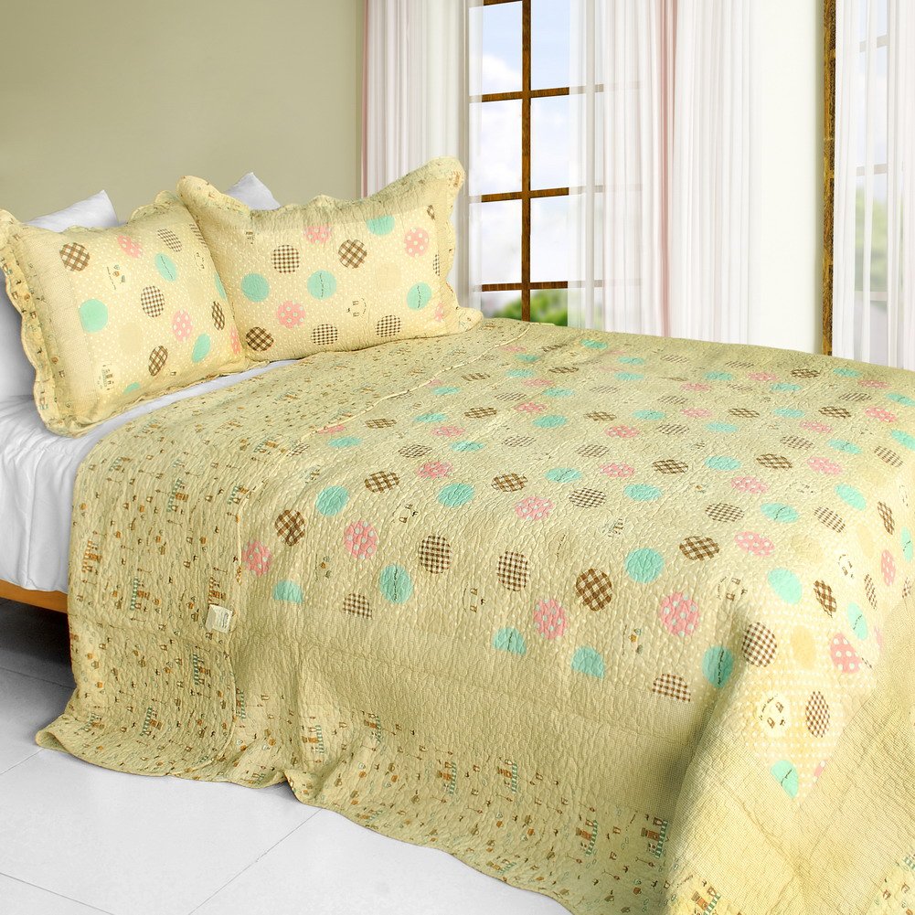 Blancho Bedding [Corda] 3-Piece Cotton Vermicelli-Quilted Printed Quilt Set - Full/Queen Size - Soft & Breathable Bed Cover for All Seasons - Perfect for Master Bedroom, Guest Room & Dorm Decor