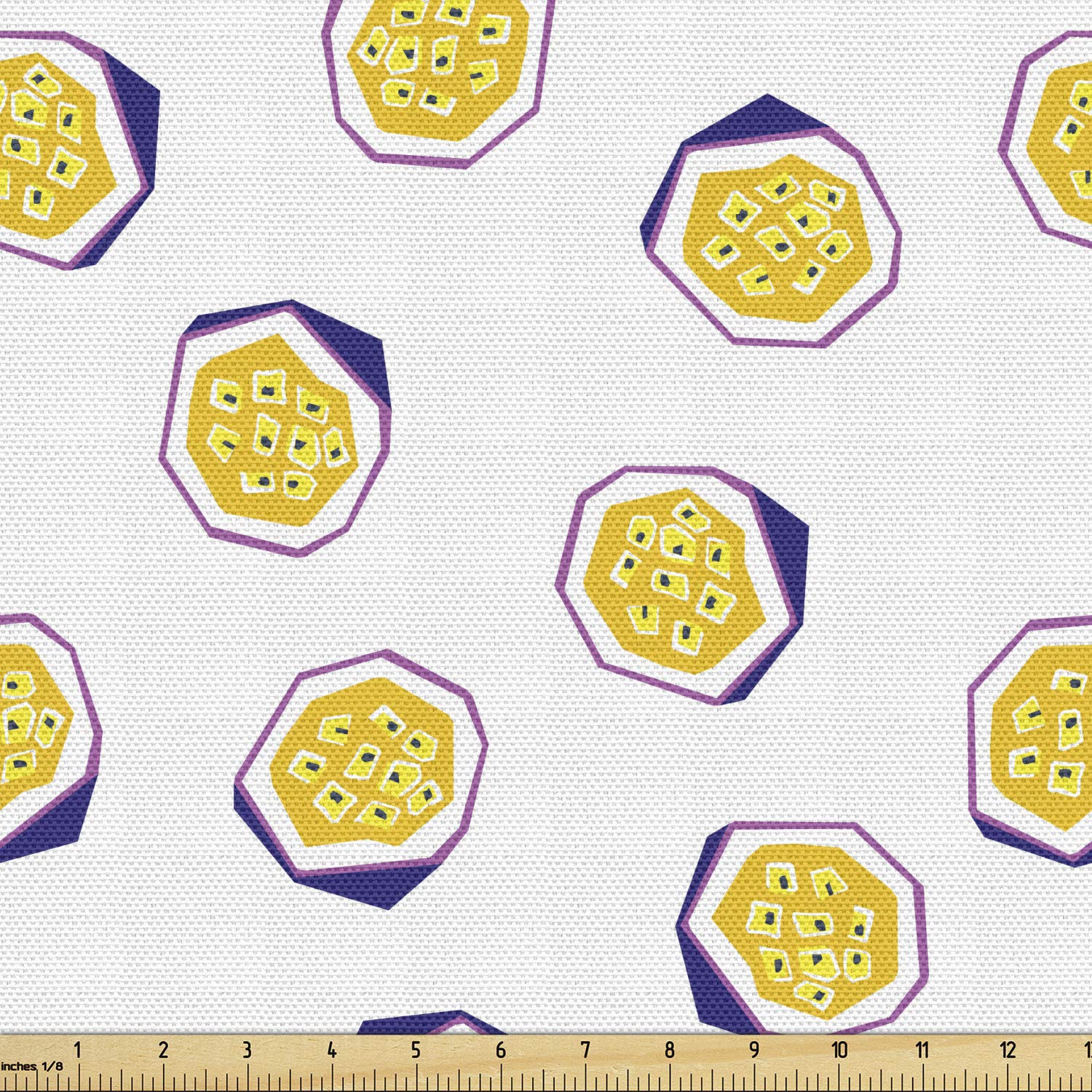 Ambesonne Fruit Fabric by The Yard - Abstract Geometric Passion Fruit Silhouette Print on Plain Background - 10 Yards Upholstery & Home Decor Fabric in Yellow, White & Indigo - Perfect for Sofa Covers, Curtains, Pillows & DIY Craft Projects