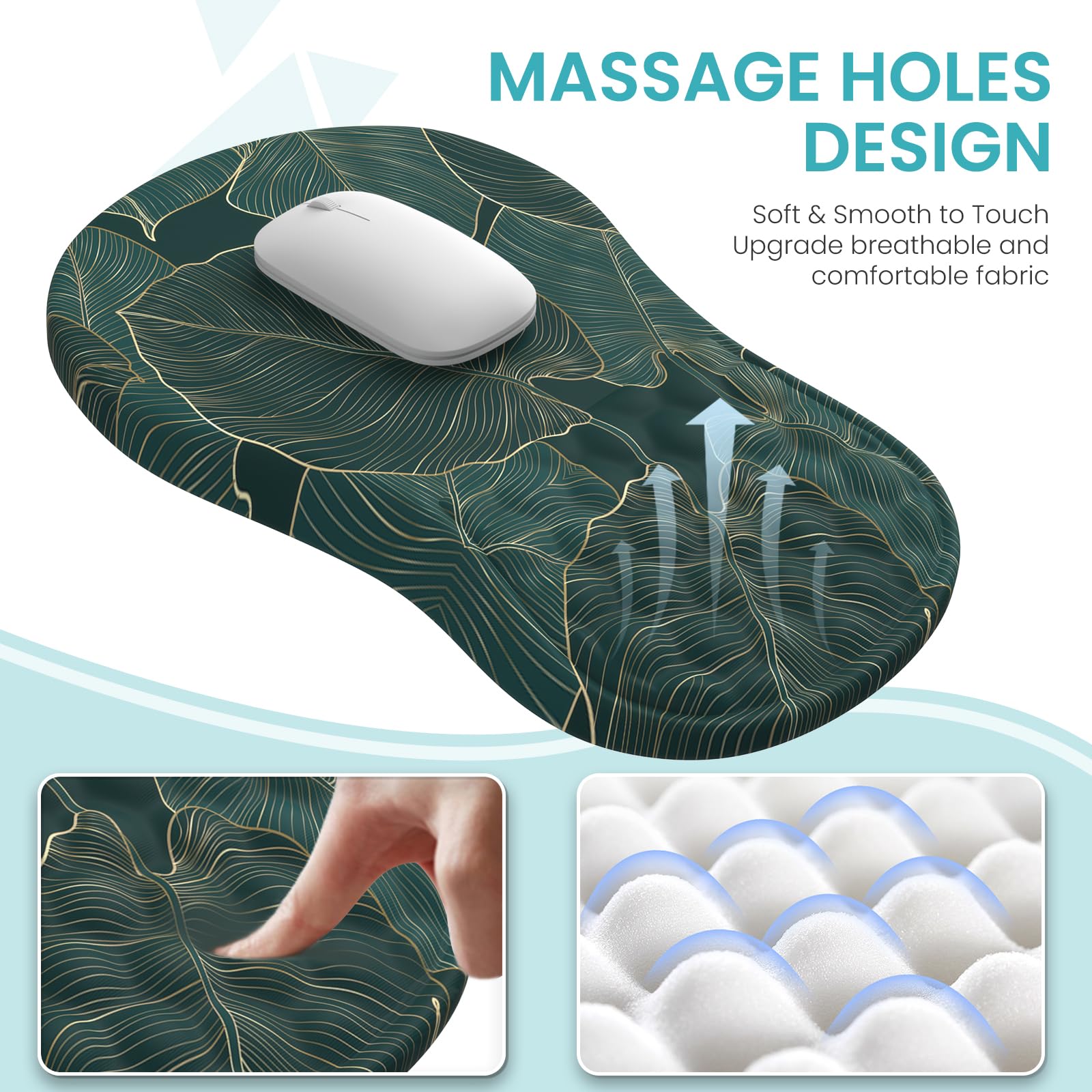 4-in-1 Ergonomic Desk Mat for Keyboard and Mouse - Large Memory Foam Wrist Rest Pad with Soft Palm Support (Palm Leaves Design) - Perfect for Office, Gaming & Home Workspace Comfort