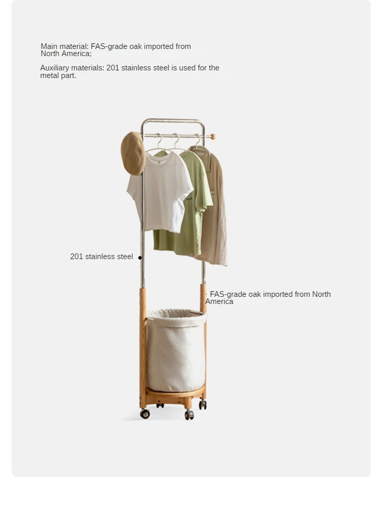 Solid Oak Wood Mobile Clothes & Hat Rack - Portable Wardrobe Organizer for Bedroom, Entryway, or Closet Storage