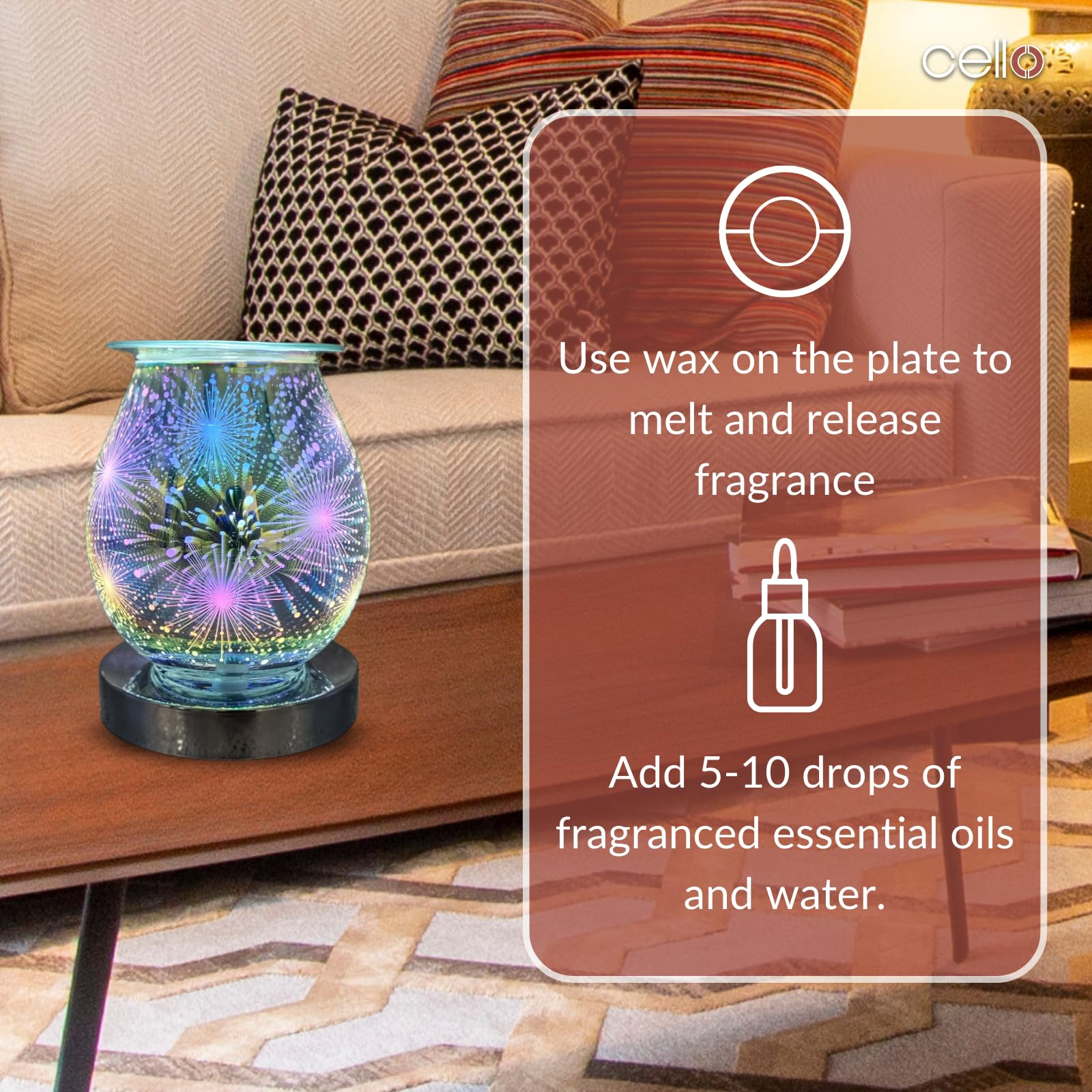 3D Touch Electric Wax Burner with Cello Design - Flameless Aromatherapy Warmer for Home, Office & Spa - Firework Scented Wax Melter for Relaxation & Stress Relief