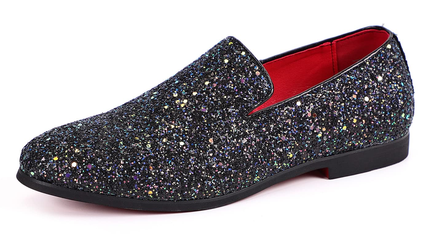 Men's Glitter Loafers - Luxury Sparkly Dress Shoes for Wedding, Tuxedo & Suit | Slip-On Casual Shoes for Parties, Prom & Formal Events
