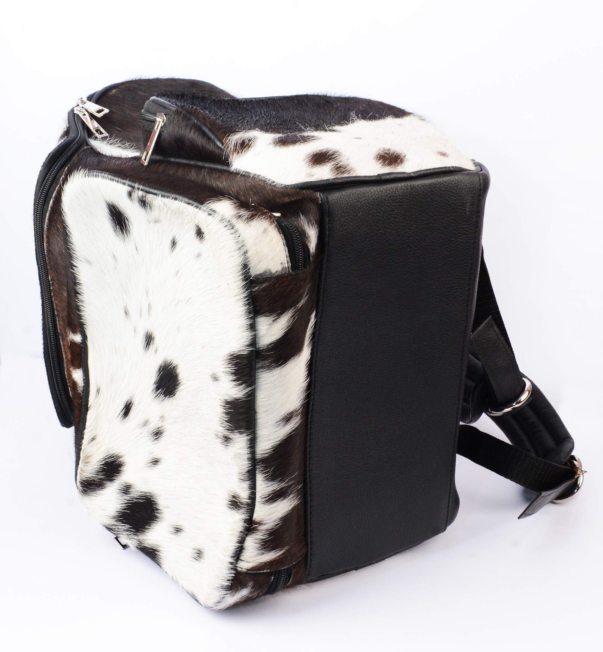 SpazeUp Genuine Cowhide Diaper Backpack - Brown & White Leather Travel Shoulder Bag for Moms | Perfect for Baby Essentials, Daycare & Family Outings