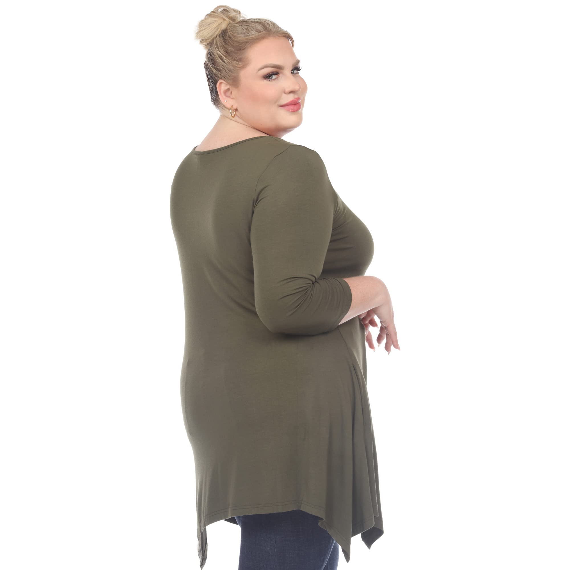 White Mark Women's Makayla Tunic Top with Shark Bite Hemline & Pockets - Stylish Casual Blouse for Work, Date Night & Everyday Wear