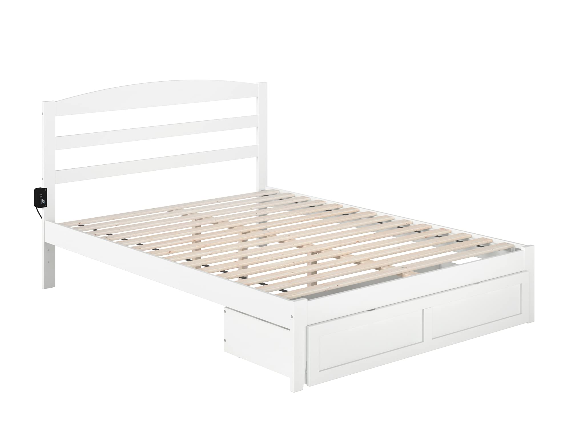 AFI Warren Queen Size Platform Bed with Storage Drawers & USB Charging Station - Modern White Wooden Bed Frame for Bedroom, Perfect for Small Spaces & Tech Lovers