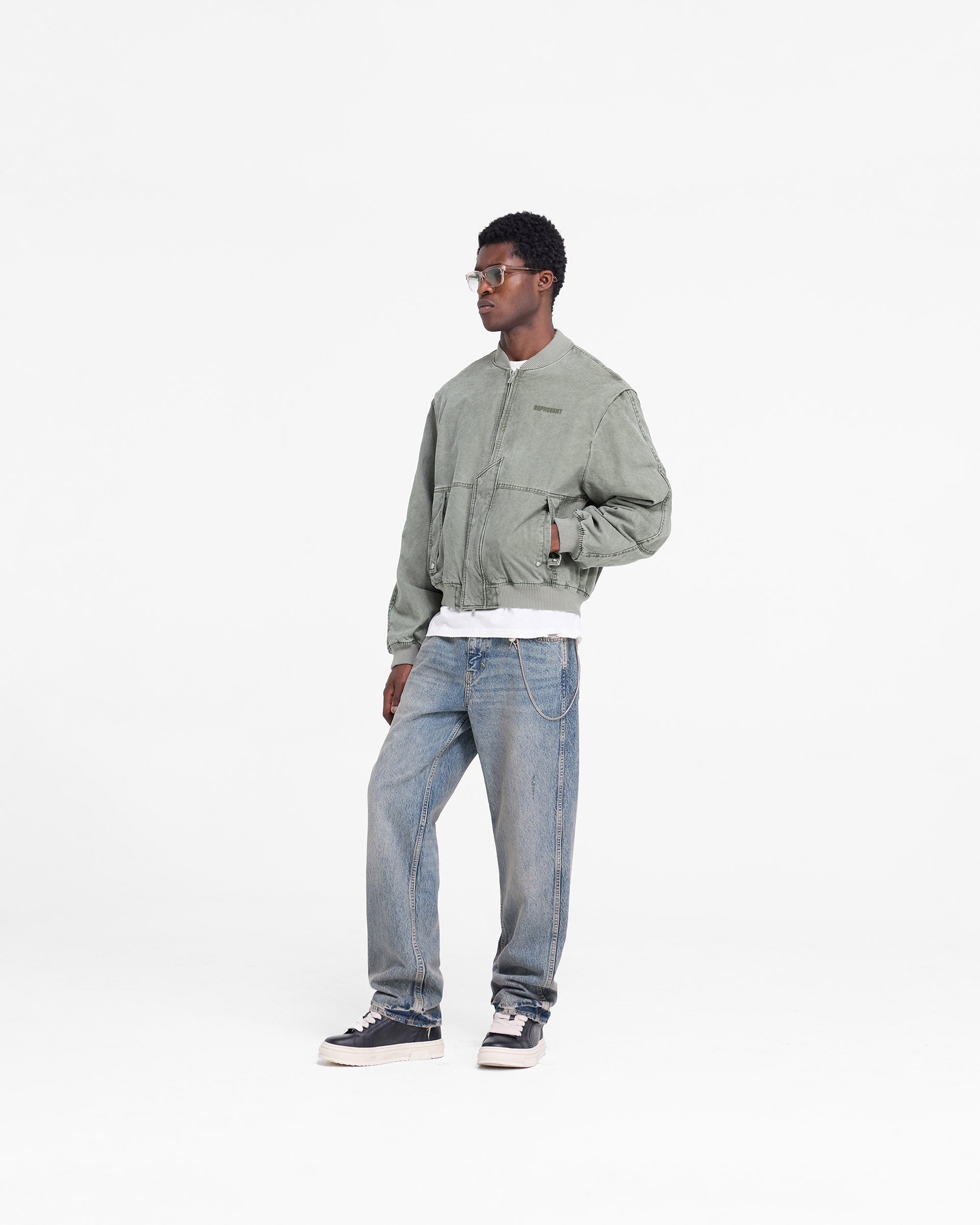 Men's Khaki Inset Sleeve Bomber Jacket - Lightweight Casual Outerwear for Streetwear & Fall Layering