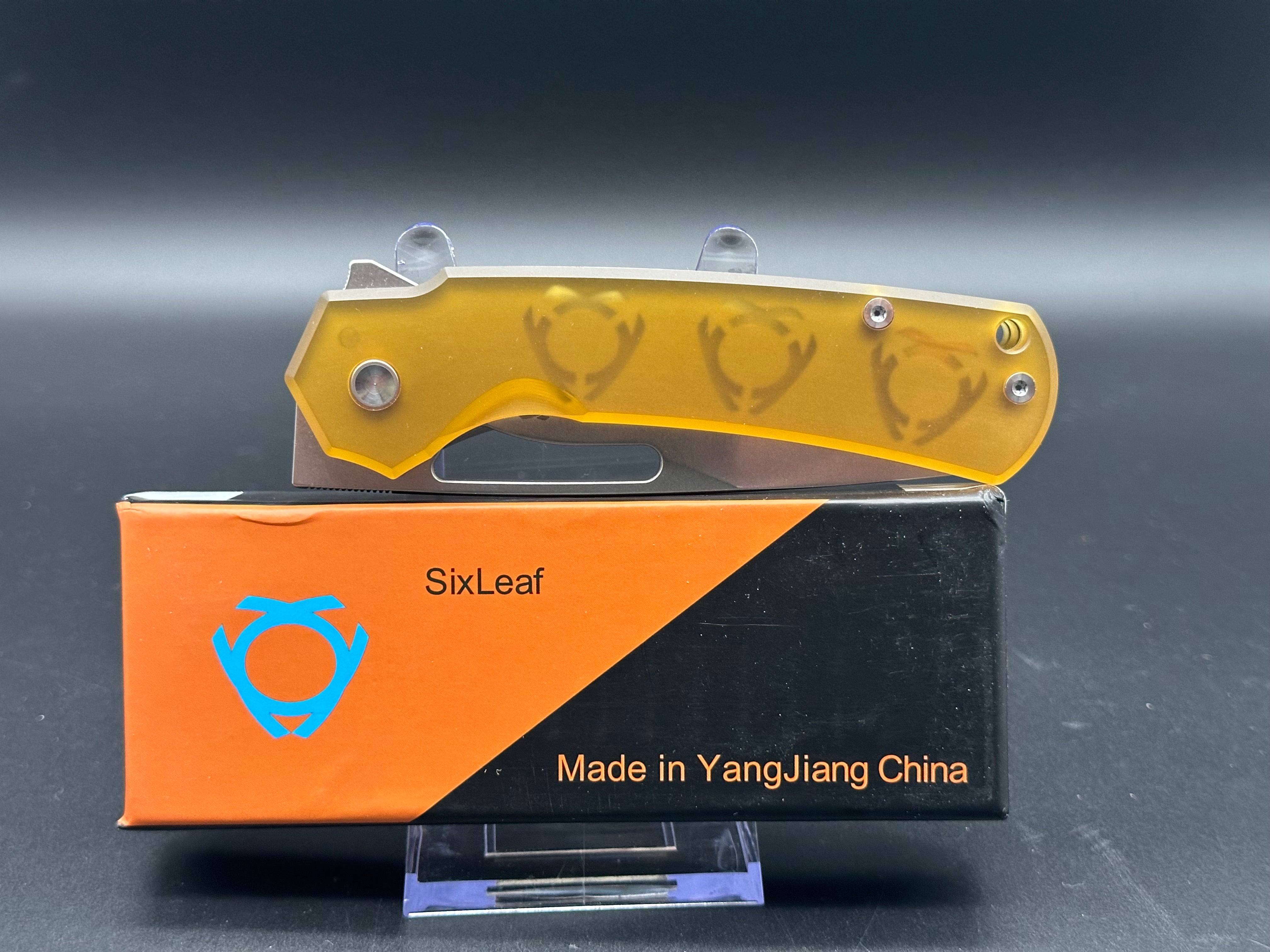 SixLeaf Folding Knife - Yellow Ultem Handle, 20CV Steel Plain Edge SL-25 PEI | EDC, Camping, Hiking & Outdoor Survival Tool