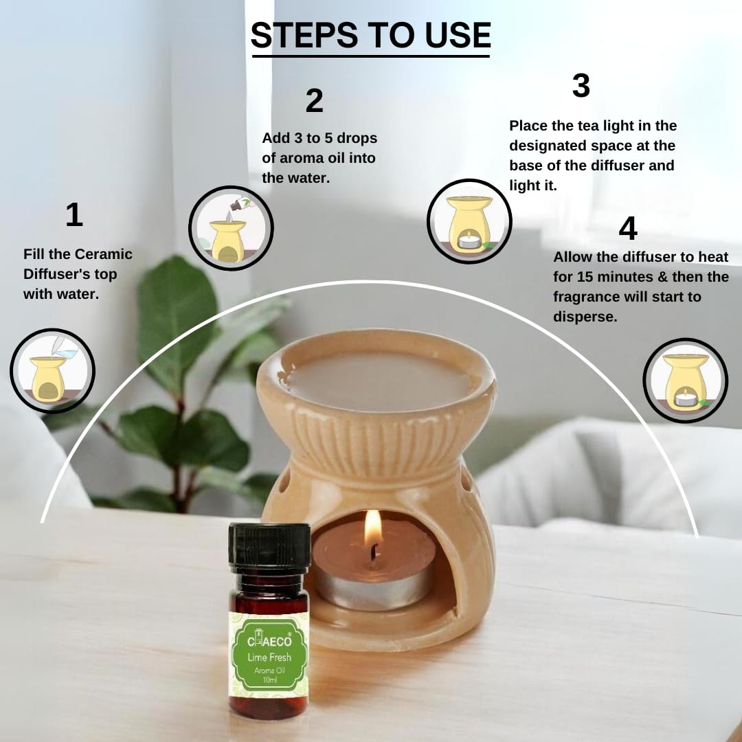 CHAECO Essential Oil Diffuser Set - 6 Pack (10ml Each) with Lavender, Lemongrass, Rose, Fresh Lime, Sandalwood & Jasmine Scents - Aromatherapy Oil for Home, Office, Spa & Yoga Relaxation